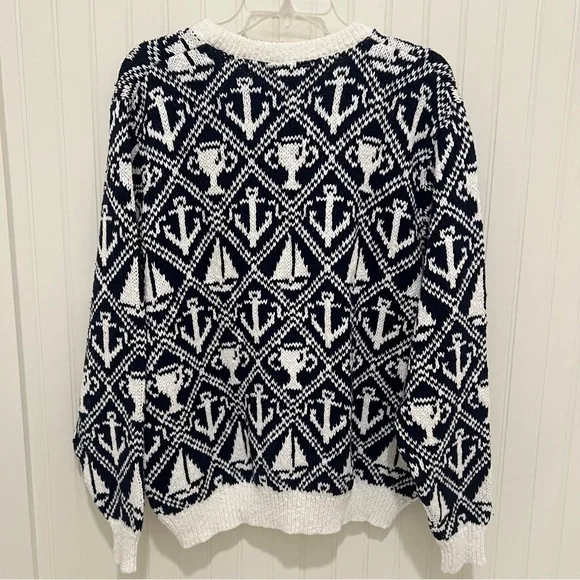 Lands' End Navy and White Anchor Sweater New Old Stock Nautical - Picture 7 of 8